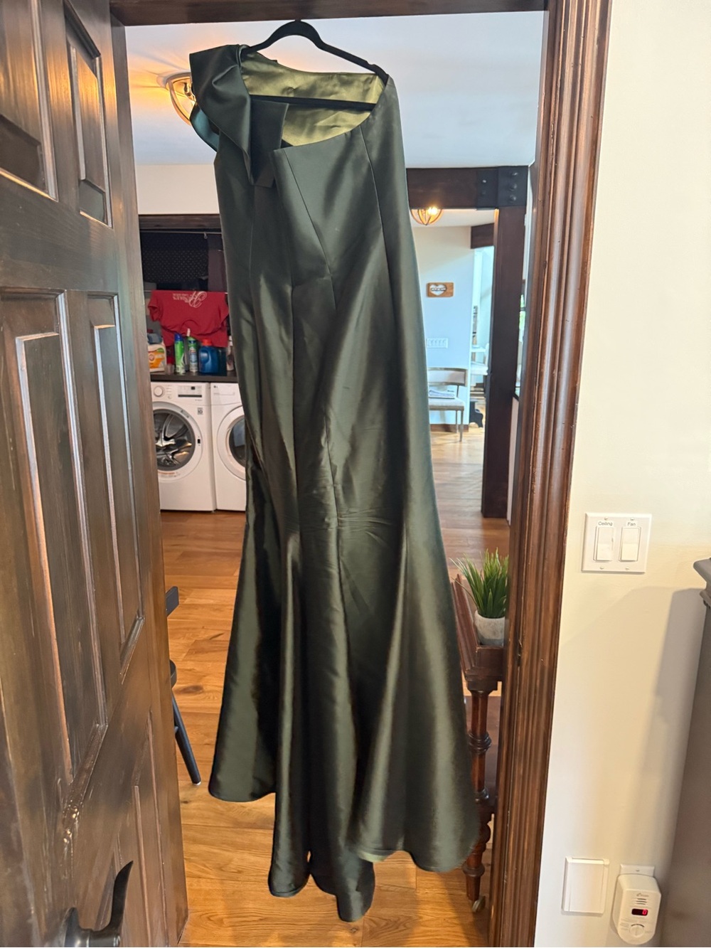 FRASCARA ONE SHOULDER -Olive Green Satin Evening Gown (4111). Size 16 worn once.